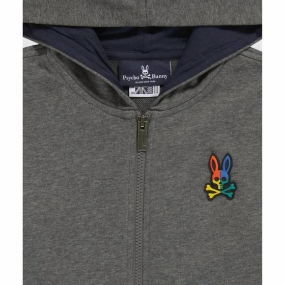 PSYCHO BUNNY Kid's Warwick Color Block Logo Hoodie In Heather Storm Size XS 5-6 - Picture 5 of 16